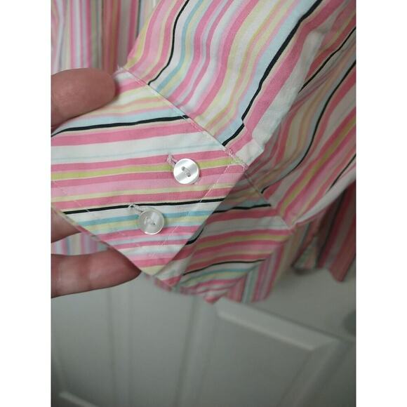 New York & Co Pink Stripes Collared Keyhole Button 3/4 Button Sleeve Blouse L* - Picture 4 of 9